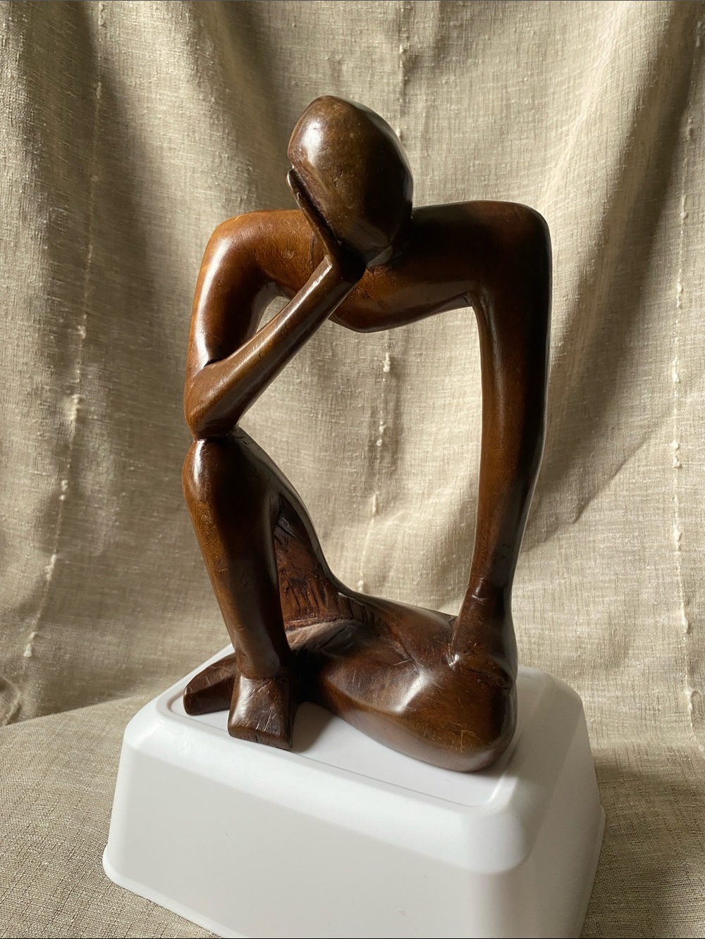 Abstract Thinker Sculpture hand-carved mid-century, African artisan, minimalist